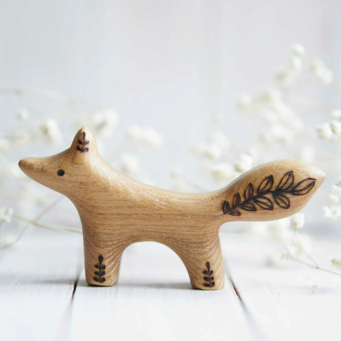Wooden Baby Fox, Standing, a natural wood animal toy by Tiny Fox Hole, cut and finished by hand from solid wood