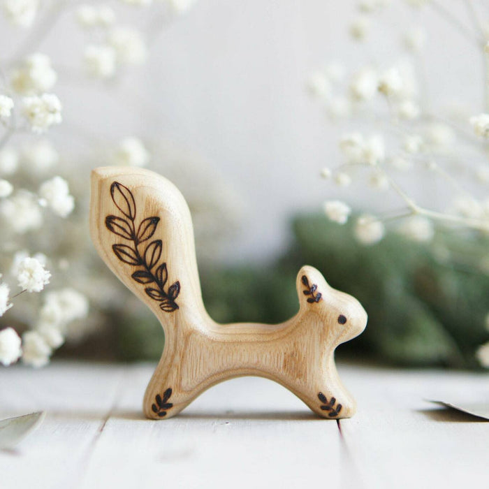 Wooden Baby Squirrel, Running, a natural wood animal toy by Tiny Fox Hole, cut and finished by hand from solid wood
