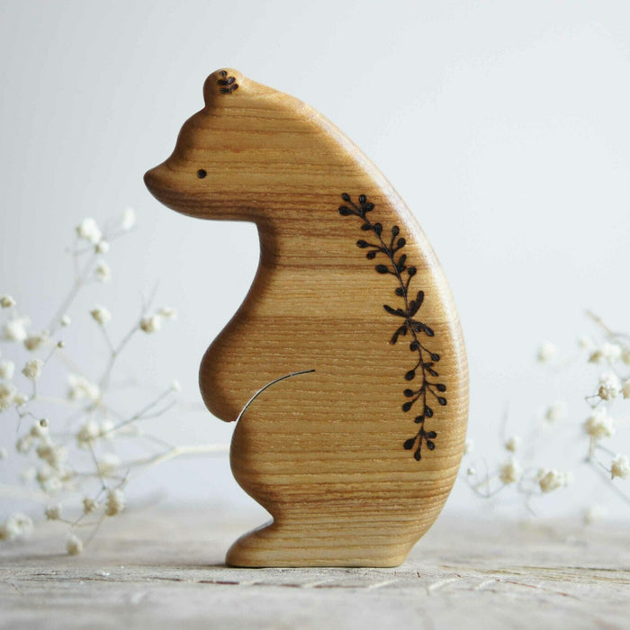 Wooden Bear, Standing, a natural wood animal toy by Tiny Fox Hole, cut and finished by hand from solid wood