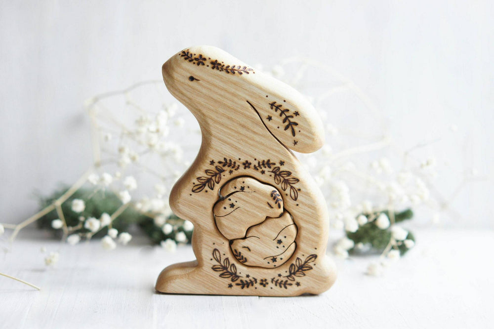 Wooden bunny twins announcement puzzle by Tiny Fox Hole (view 2)