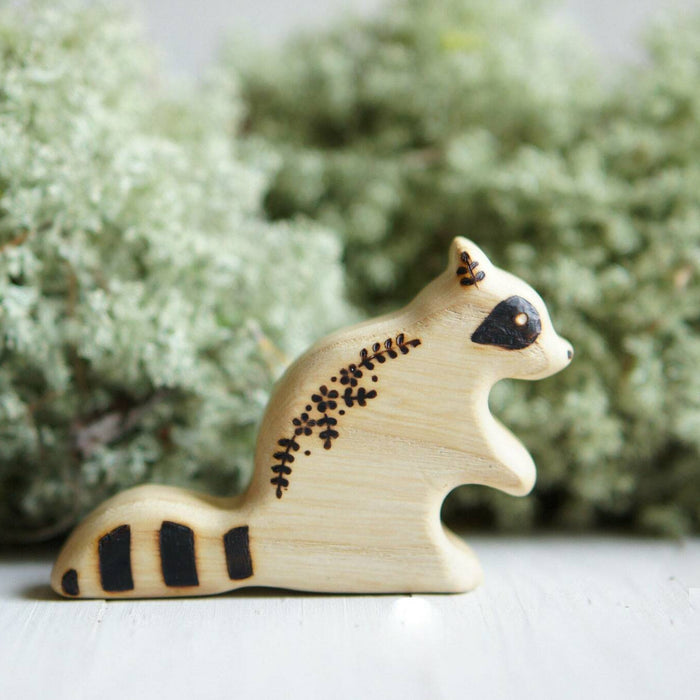 Wooden Raccoon, Sitting, a natural wood animal toy by Tiny Fox Hole, cut and finished by hand from solid wood