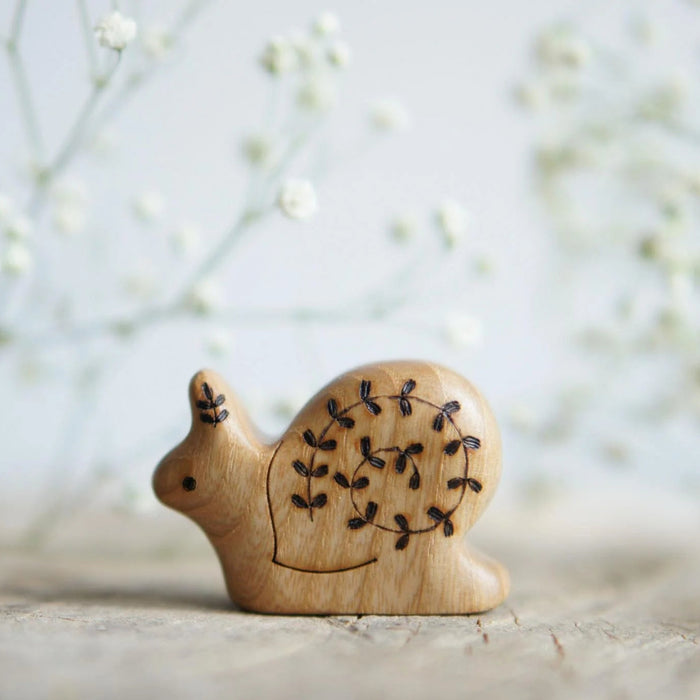 Wooden Snail, Large, a natural wood animal toy by Tiny Fox Hole, cut and finished by hand from solid wood