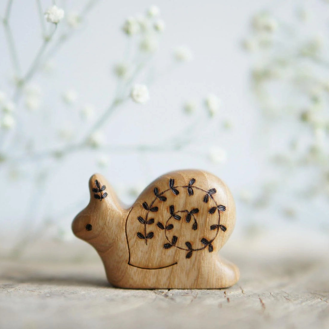 Wooden Snail, Large, a natural wood animal toy by Tiny Fox Hole, cut and finished by hand from solid wood