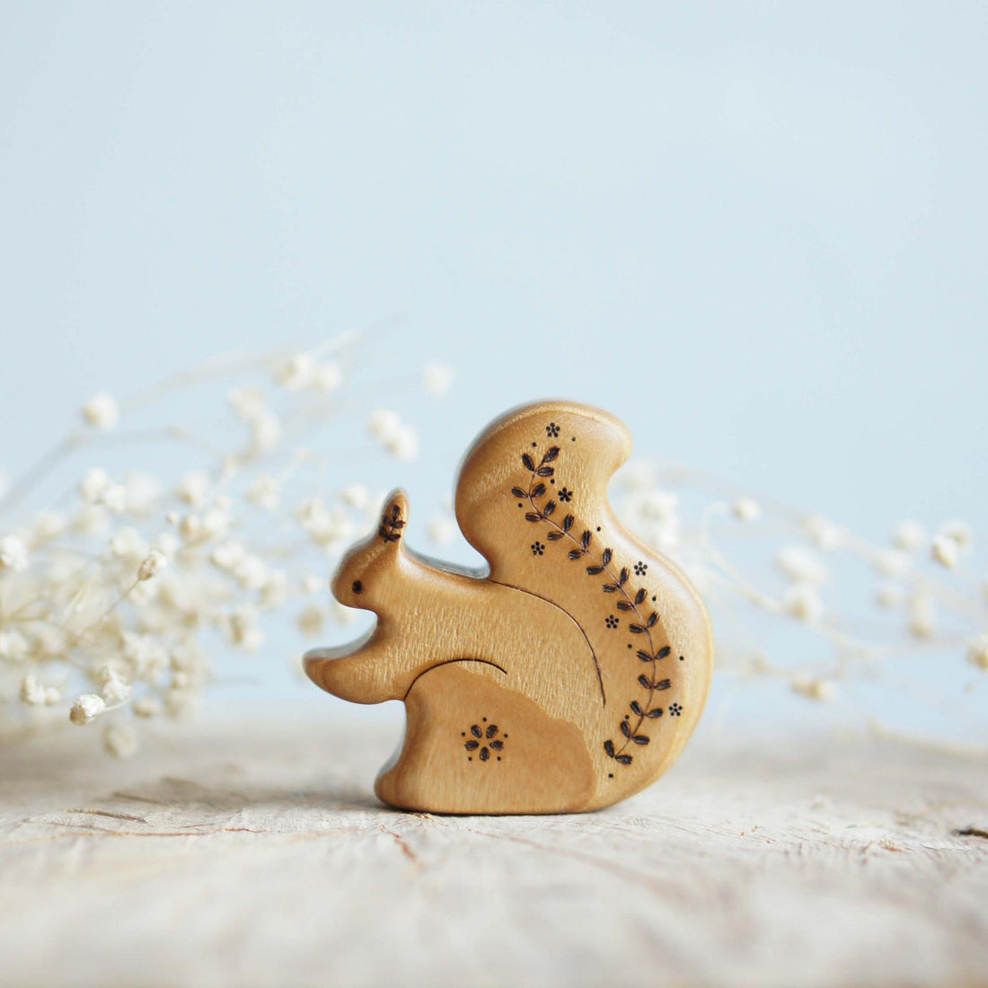 Wooden Squirrel with Flowers