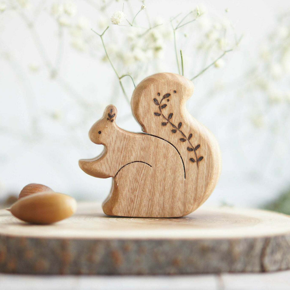 Wooden Squirrel with a Twig
