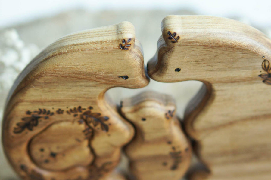 Wooden Bear Family Announcement Puzzle (Mom, Dad, and Two Little Ones)
