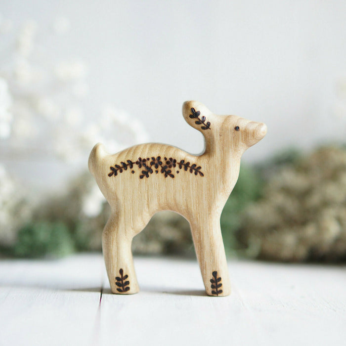 Wooden Fawn, a natural wood animal toy by Tiny Fox Hole, cut and finished by hand from solid wood