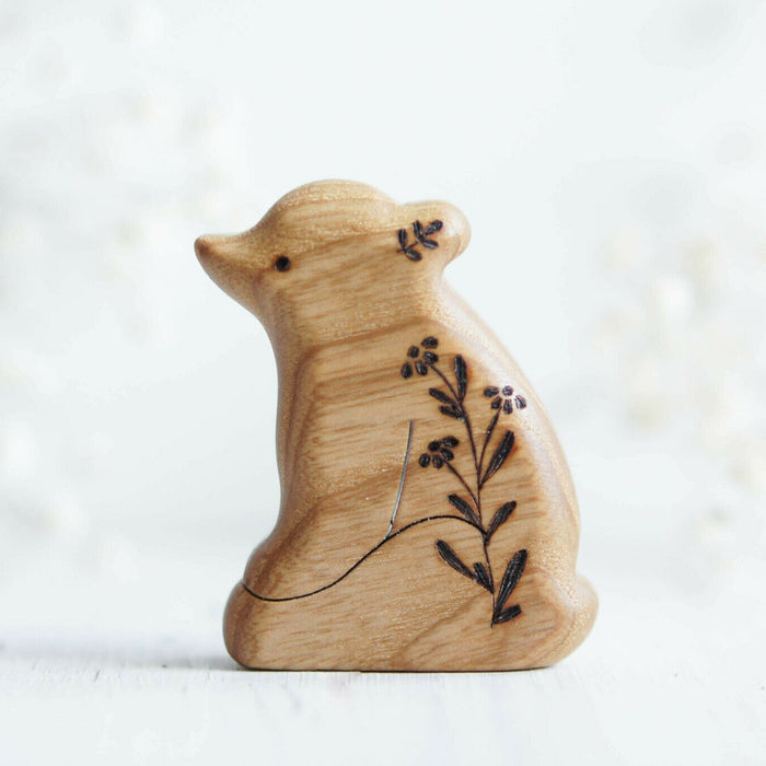 Wooden Baby Bear, Sitting, a natural wood animal toy by Tiny Fox Hole, cut and finished by hand from solid wood