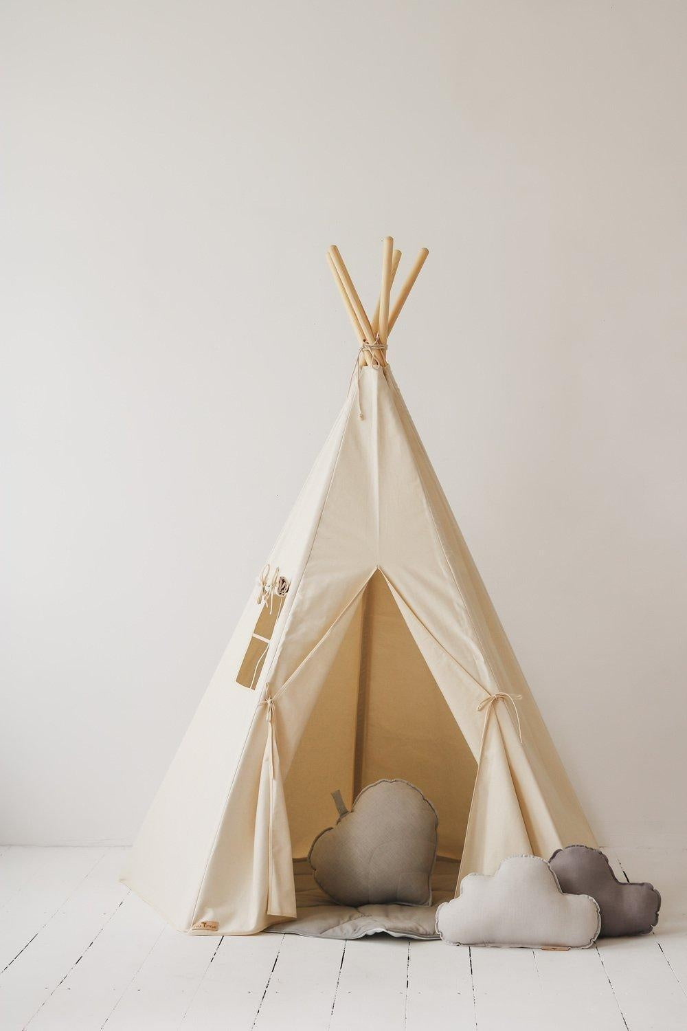 “Beige” Teepee and "Grey Linen" Round Mat Set