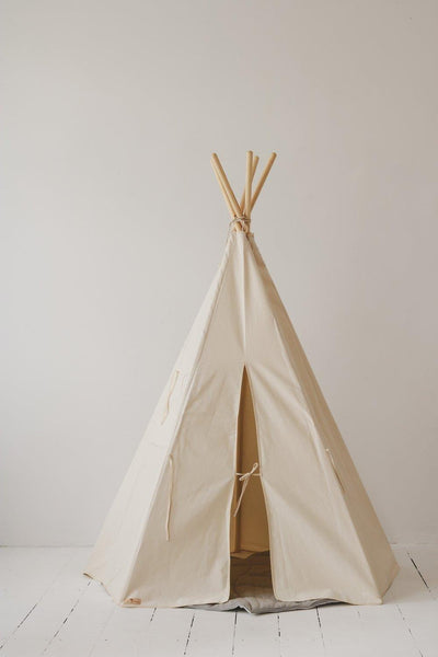 “Beige” Teepee and "Grey Linen" Round Mat Set