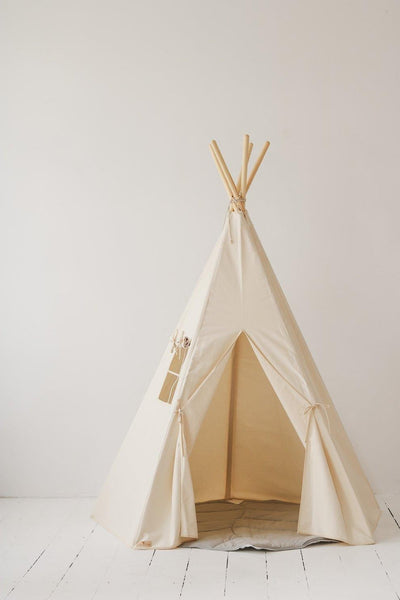 “Beige” Teepee and "Grey Linen" Round Mat Set