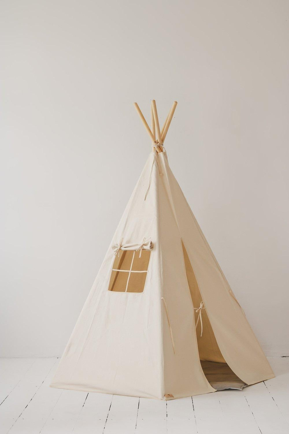 “Beige” Teepee and "Grey Linen" Round Mat Set