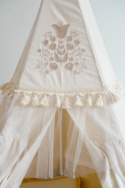 “Boho” Teepee Tent with Frills and Embroidery
