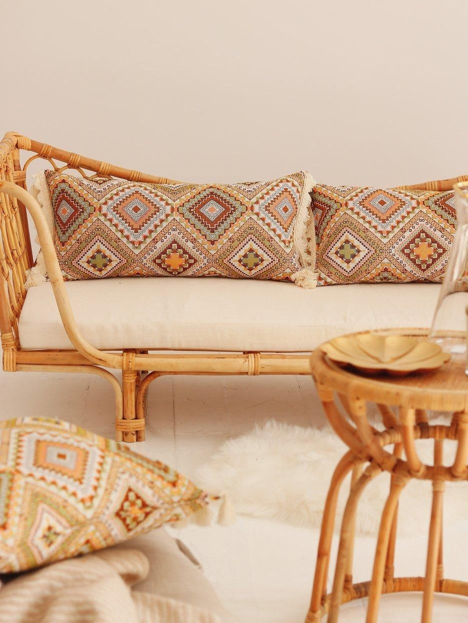 "Boho Tribe" Bolster Pillow with Fringe