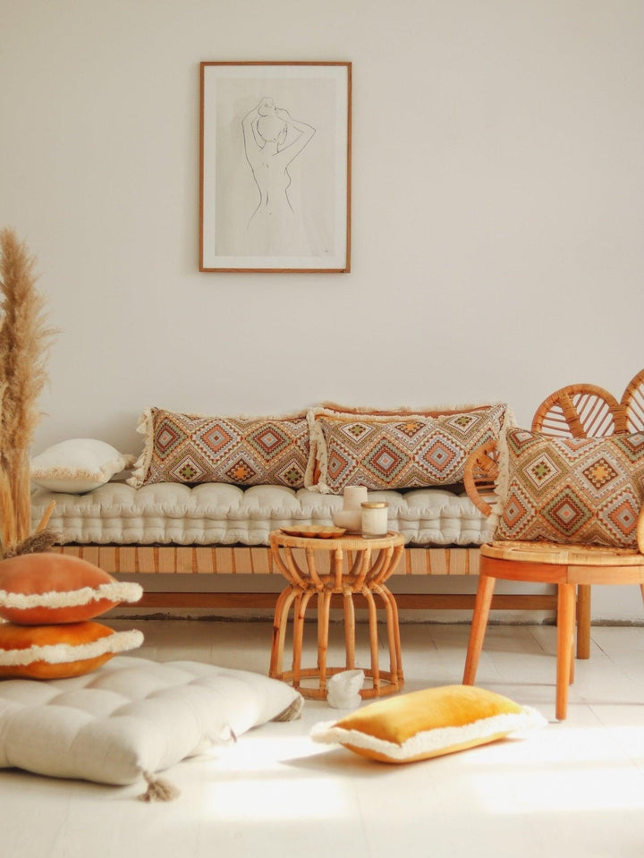 "Boho Tribe" Bolster Pillow with Fringe