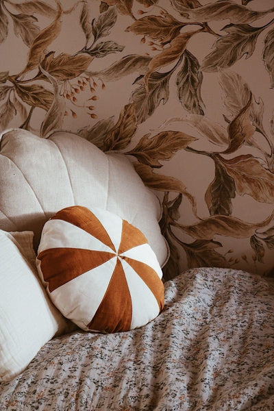 “Caramel Circus” Round Patchwork Pillow