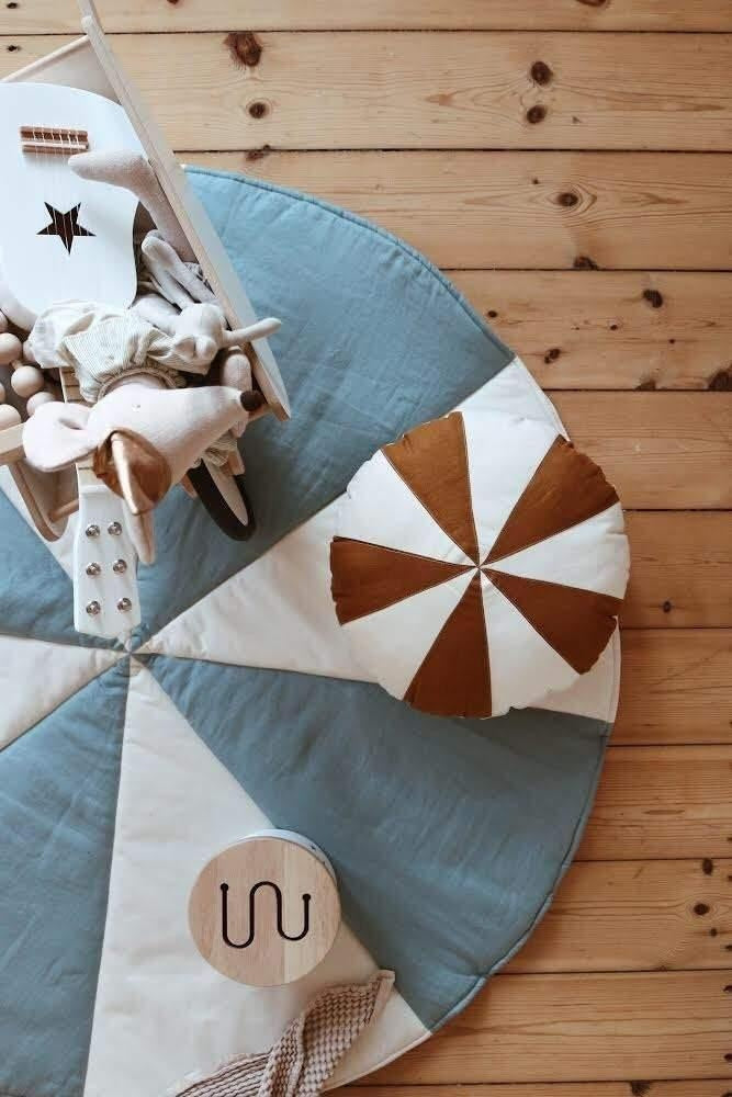 “Caramel Circus” Round Patchwork Pillow