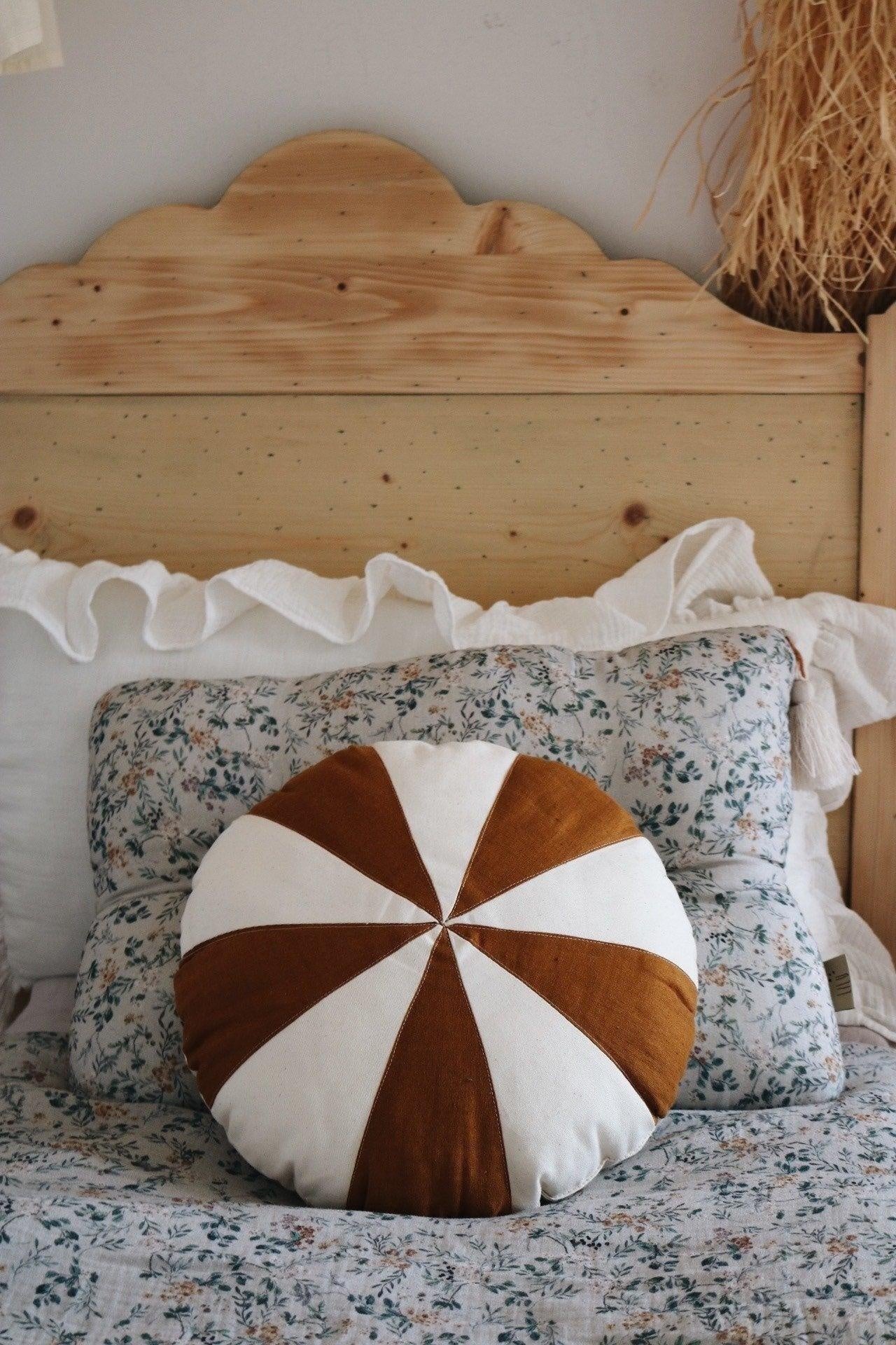 “Caramel Circus” Round Patchwork Pillow