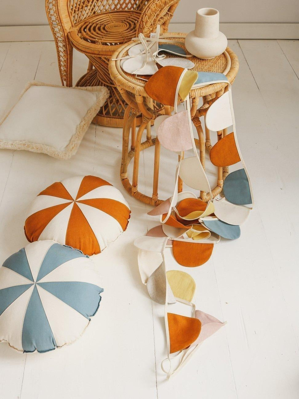 “Caramel Circus” Round Patchwork Pillow