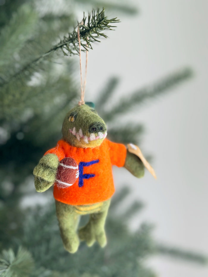 College Football Collection - Florida Gator Ornament, a wool felt ornament by Ganapati Crafts Co., needle-felted and hand-stitched in Nepal