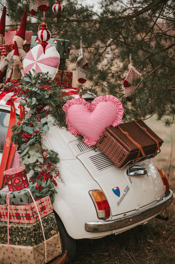 "Red Checkered" Heart Pillow with Frill