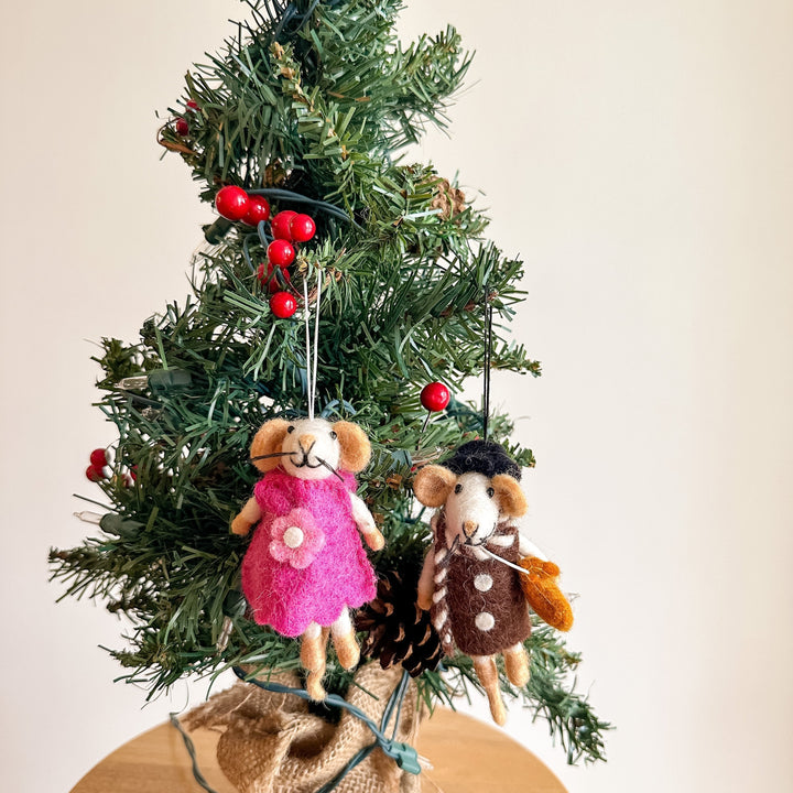 Felt Christmas Ornaments Set of 2 - Little Sister &amp; Little Brother Mice