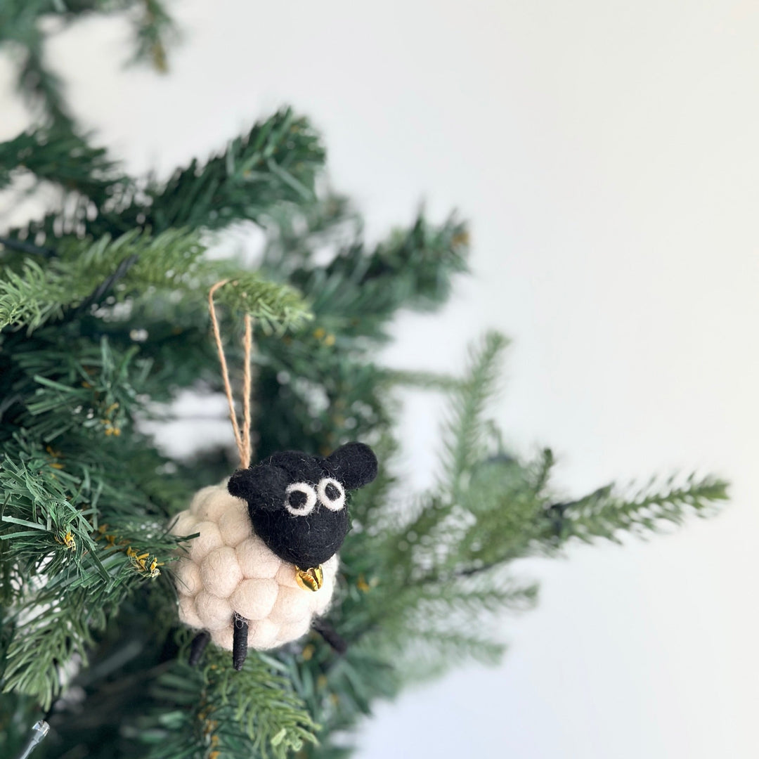 Felt Christmas Ornaments Set of 2 - Mini Pompom Sheep
