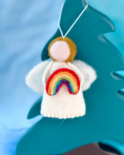 Felt Waldorf Diversity Angel with Rainbow, Light Brown Hair