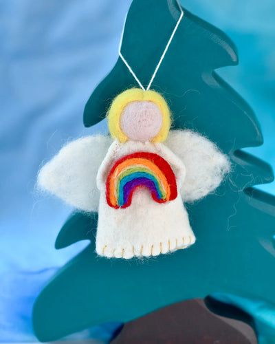 Felt Waldorf Diversity Angel with Rainbow, Blonde Hair