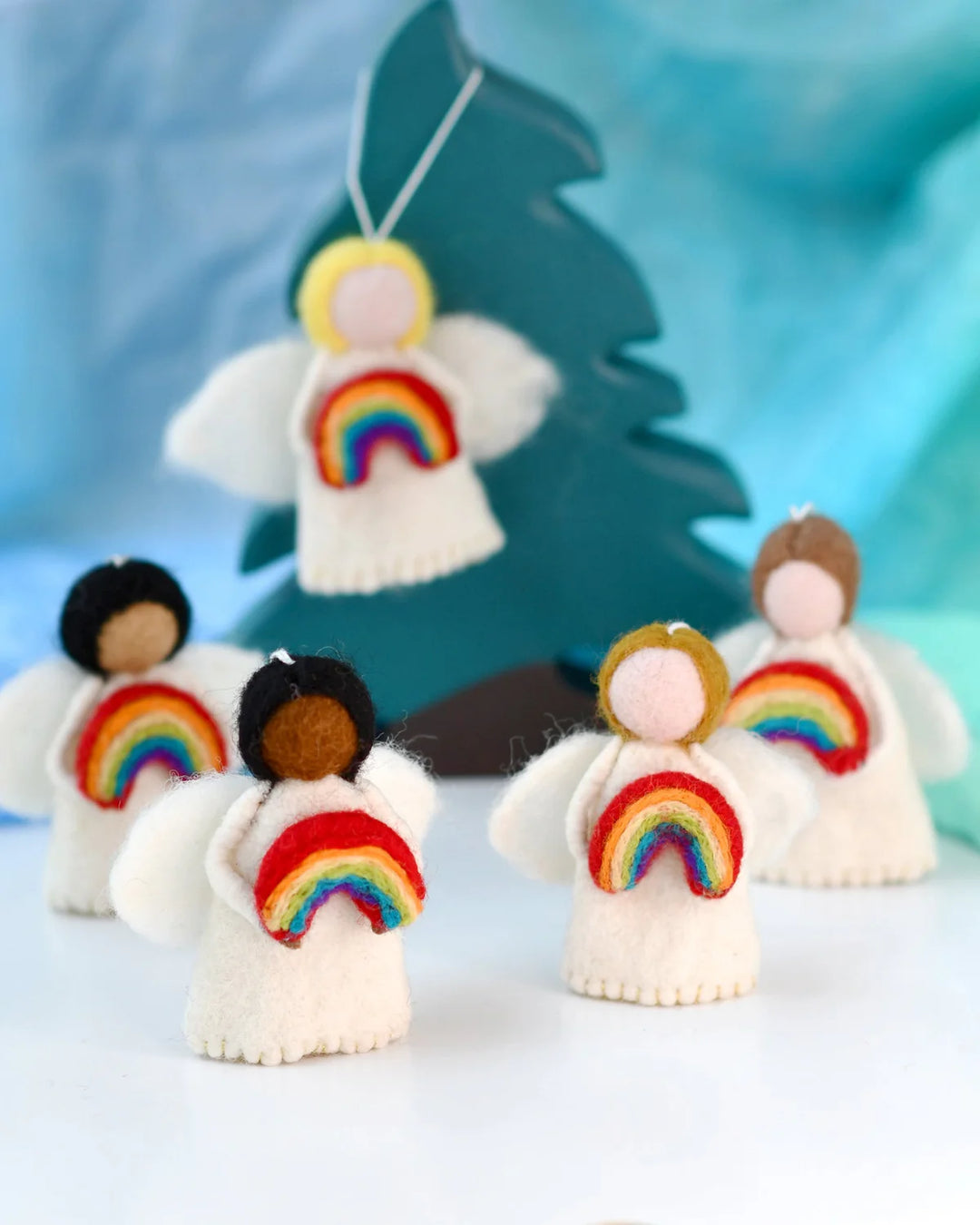 Sale Felt Waldorf Diversity Angel with Rainbow, Black Hair, Version 2