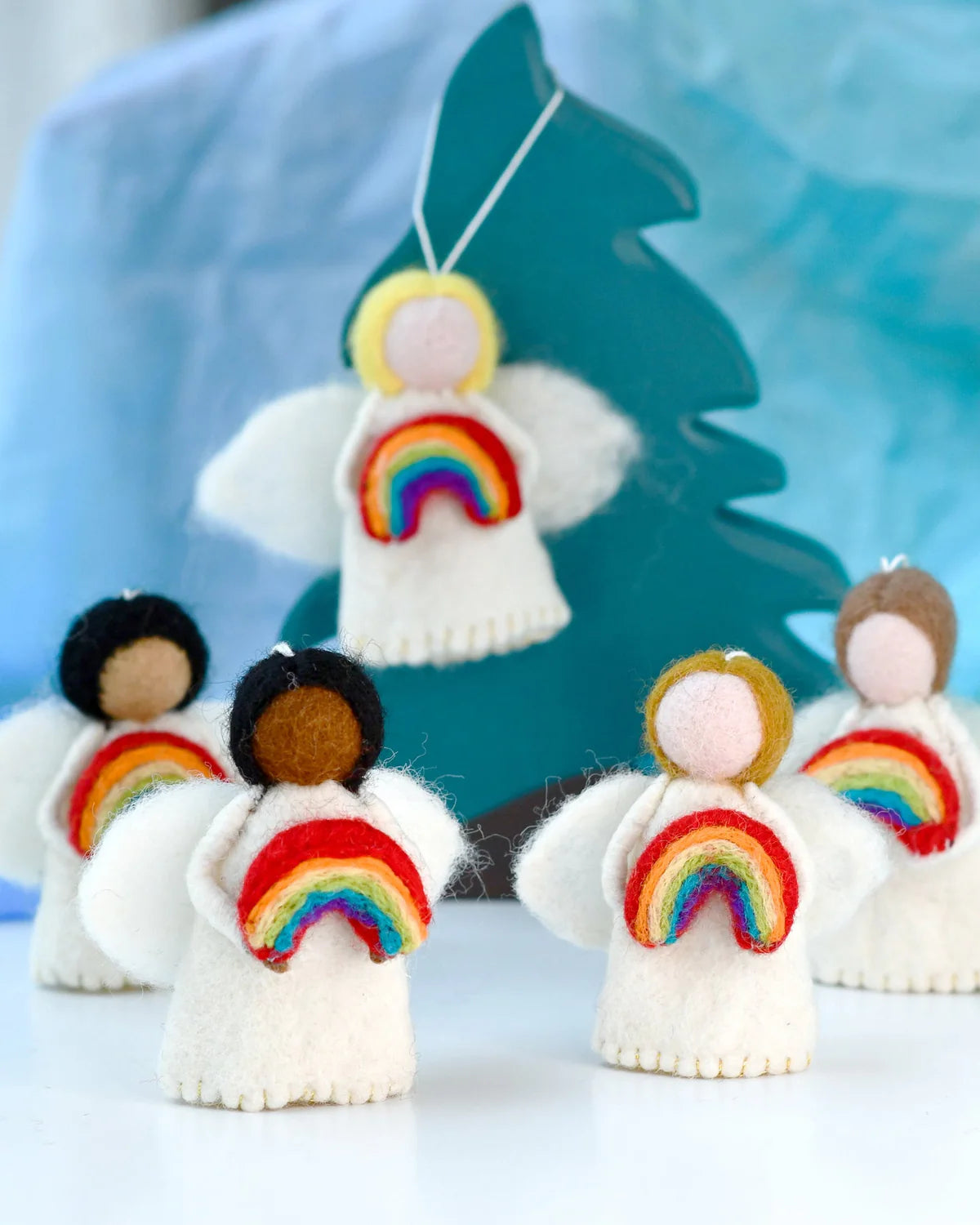 Felt Waldorf Diversity Angel with Rainbow, Blonde Hair