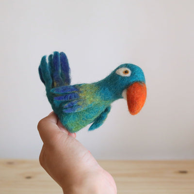 Felt Finger Puppet - Blue Parrot / Macaw