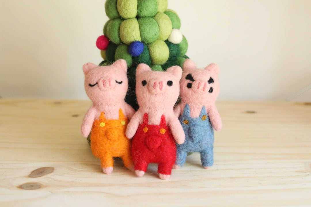 Felt Finger Puppets Set of 4 - Three Little Pigs &amp; Big Wolf