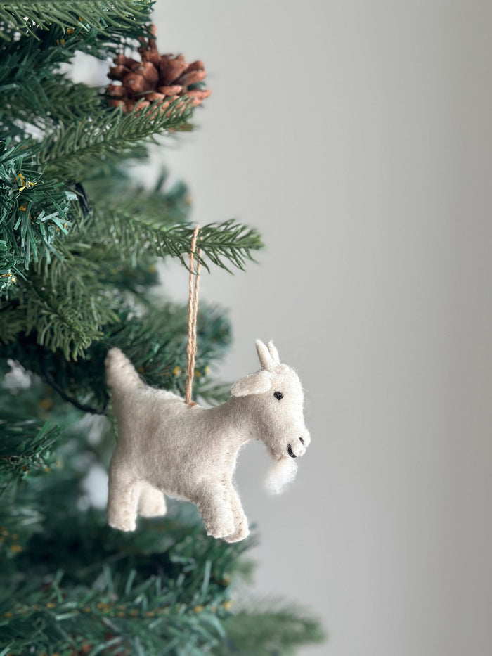 Felt Goat Ornament with Hemp string attached