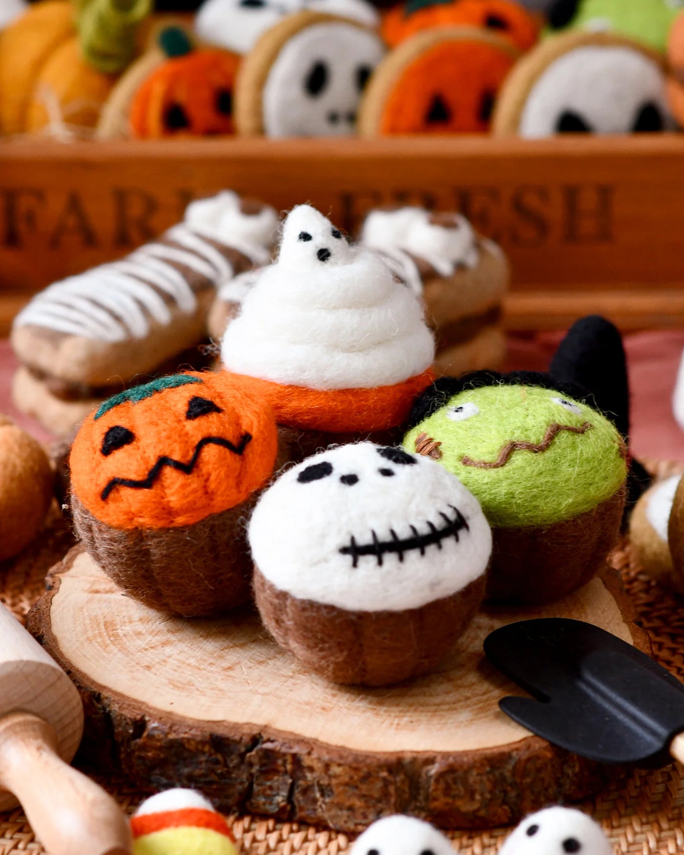 Pre-Order Felt Halloween Spooky Fun Cupcakes, Set of 4 (Ships in September)