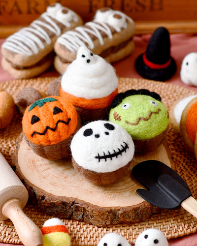 Pre-Order Felt Halloween Spooky Fun Cupcakes, Set of 4 (Ships in September)