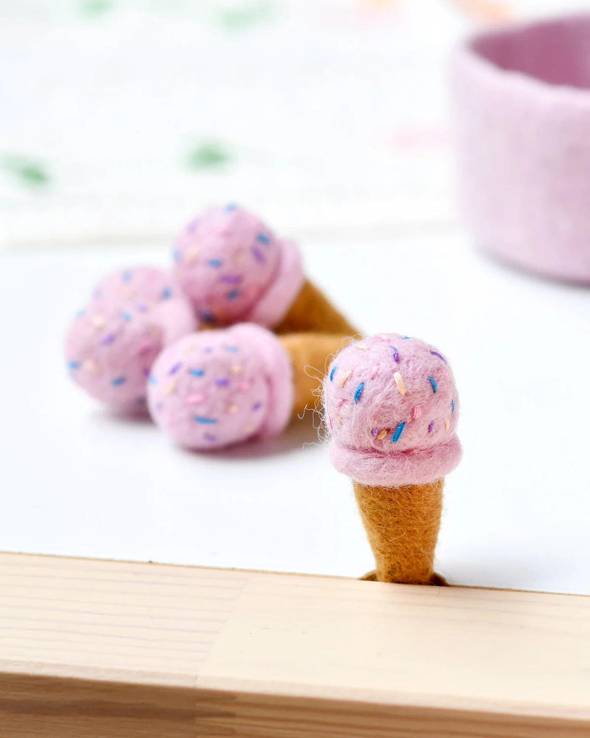 Felt Ice Cream, Strawberry with Sprinkles