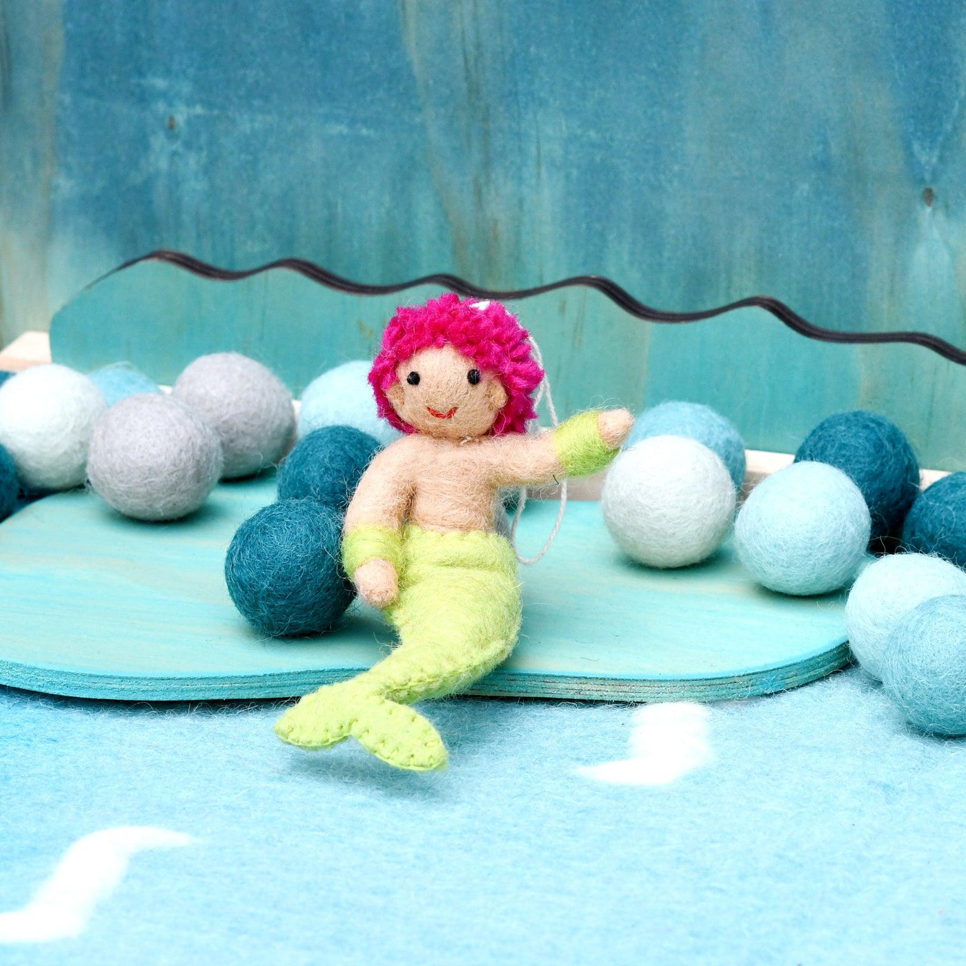 Felt Waldorf Coral Merman, Lime Green Tail