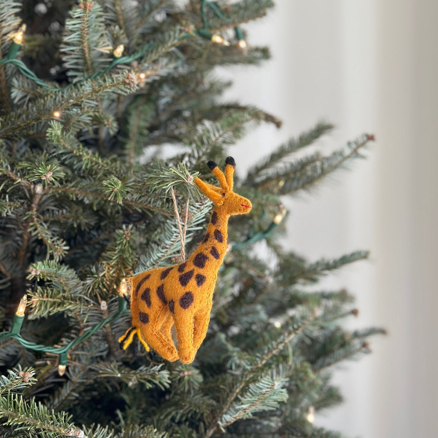 Felt Ornament - Giraffe, a wool felt ornament by Ganapati Crafts Co., needle-felted and hand-stitched in Nepal (view 2)
