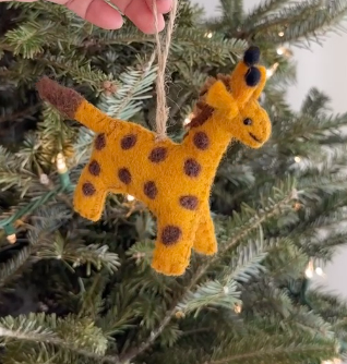 Felt Ornament - Giraffe, a wool felt ornament by Ganapati Crafts Co., needle-felted and hand-stitched in Nepal (view 4)
