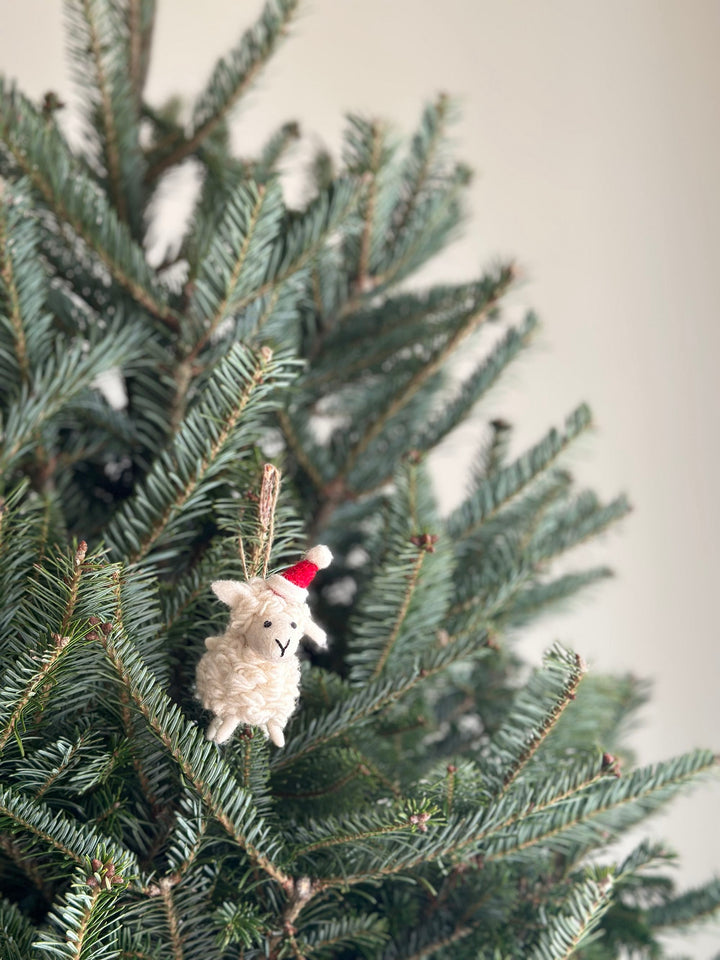 Felt Ornament - Mini Sheep with Christmas Hat