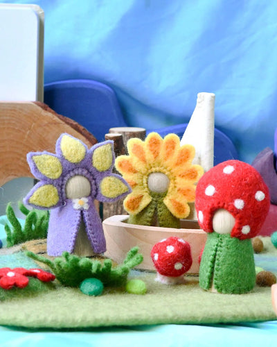 Floral Peg Dolls Set, Sunflower, Iris and Toadstool