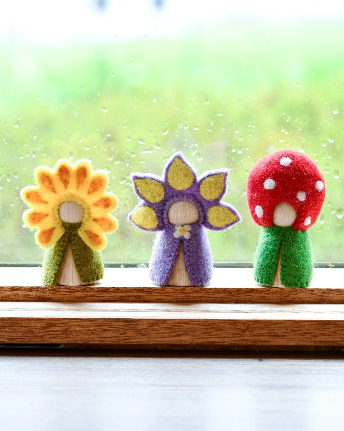 Floral Peg Dolls Set, Sunflower, Iris and Toadstool