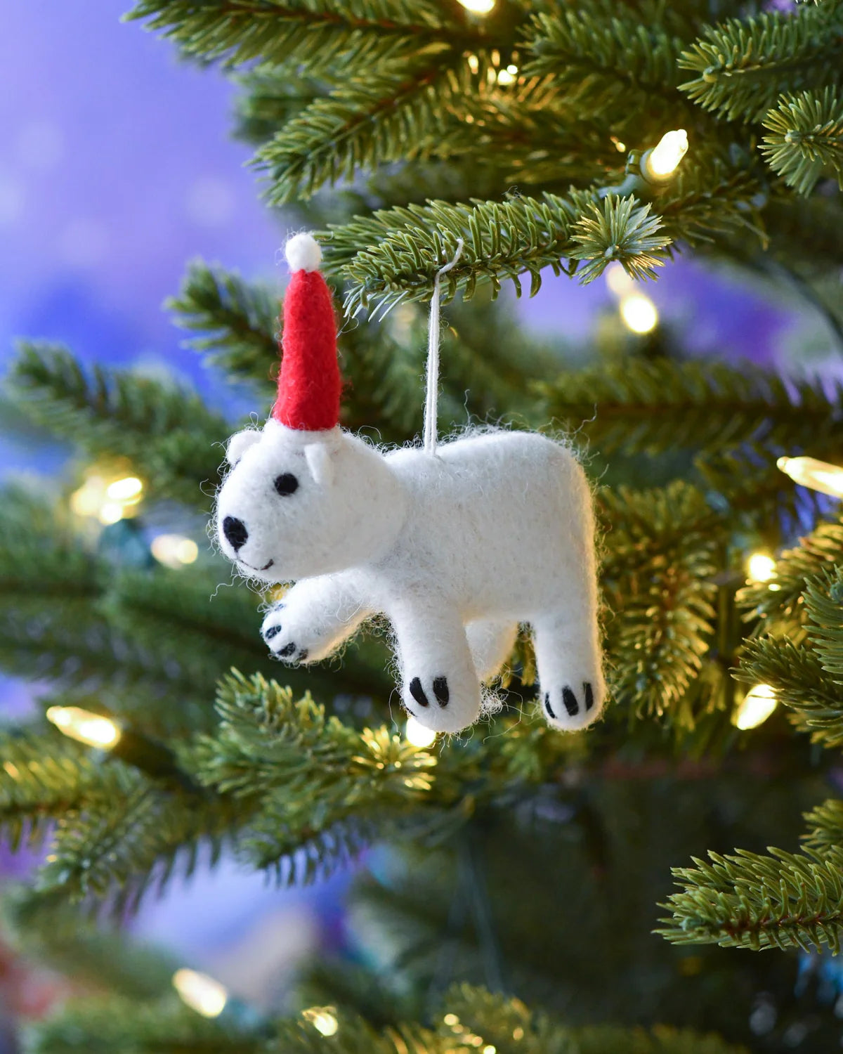 Felt Polar Bear Cub Christmas Ornament