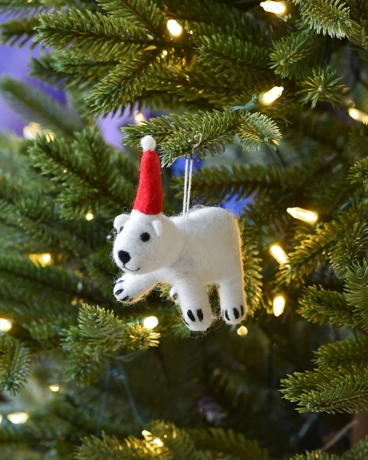 Felt Polar Bear Cub Christmas Ornament