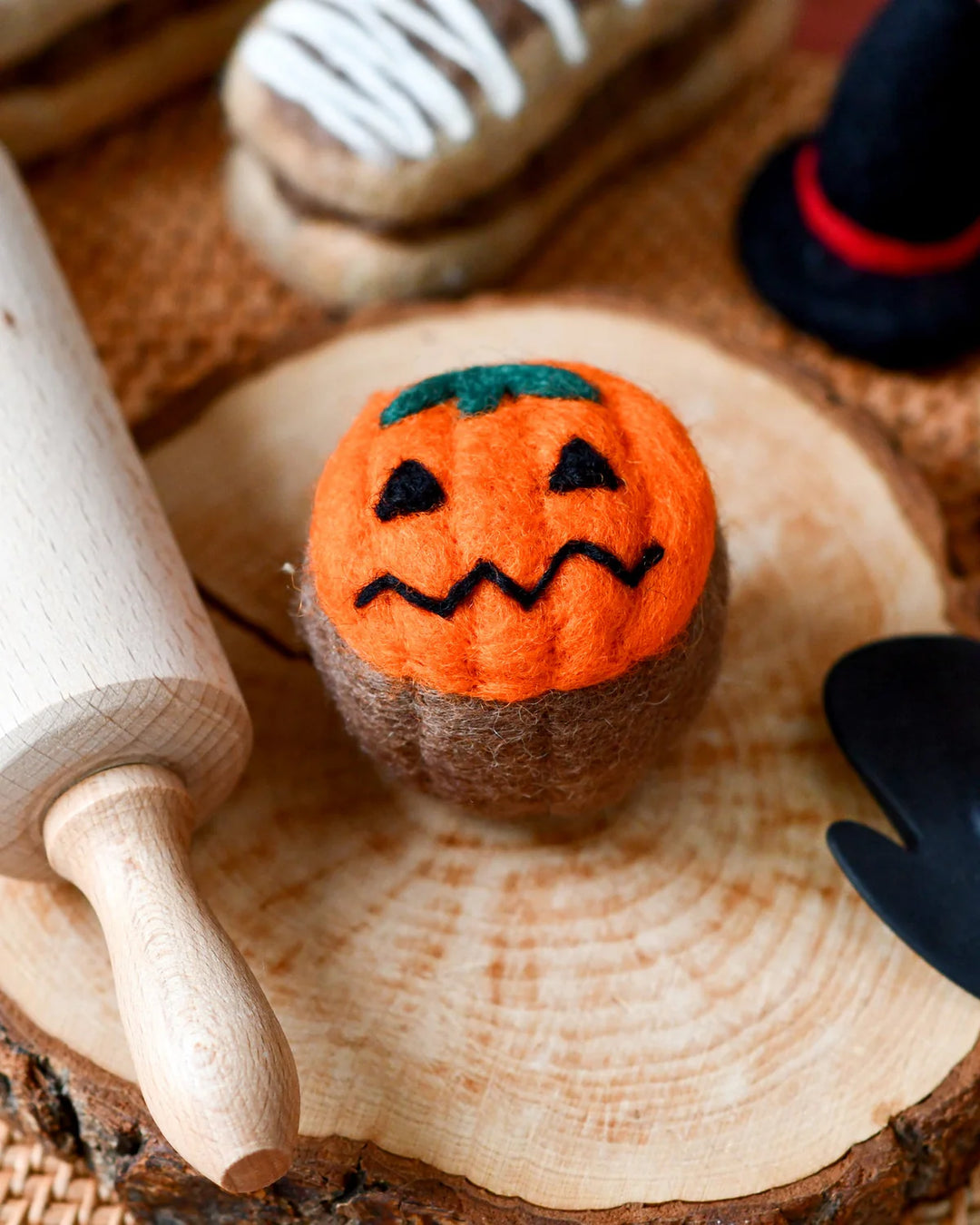 Felt Halloween Cupcake Orange Jack &
