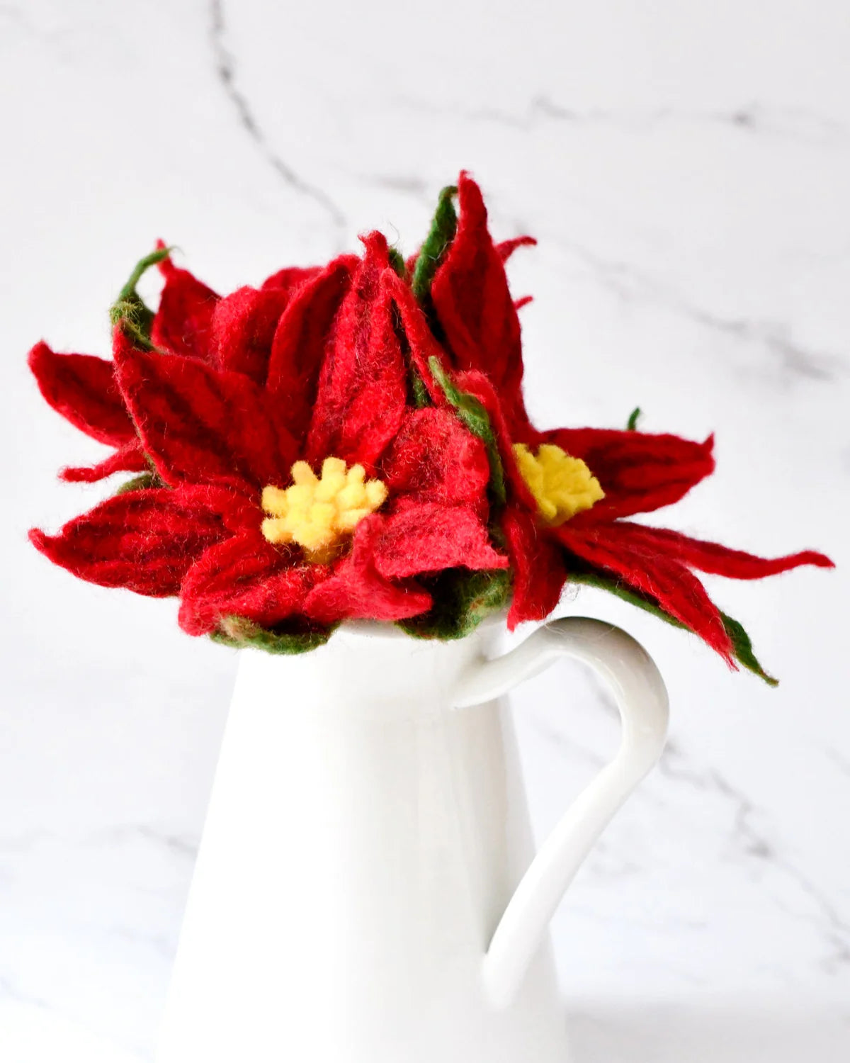 Felt Red Poinsettia Flowers (Set of 3 stems)