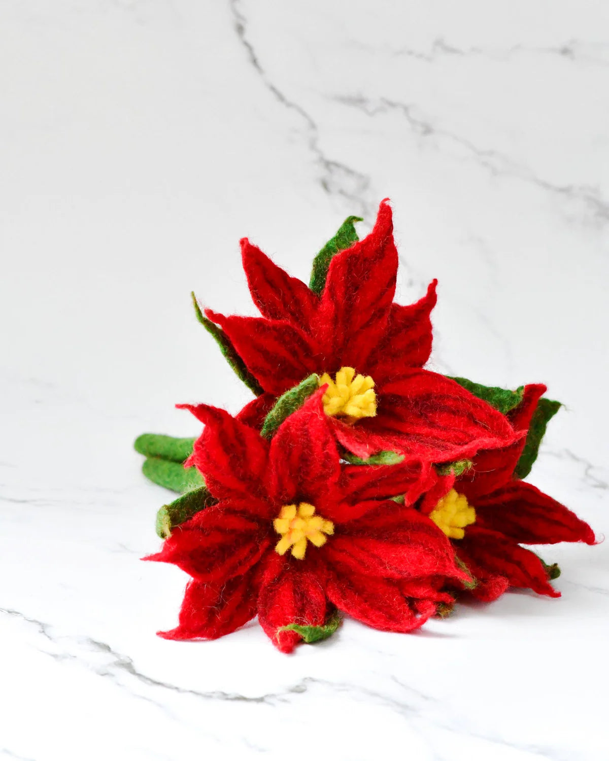 Felt Red Poinsettia Flowers (Set of 3 stems)