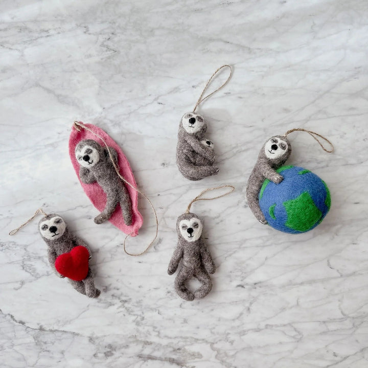 Felt Sloth Ornament: Sloth Hugging Baby