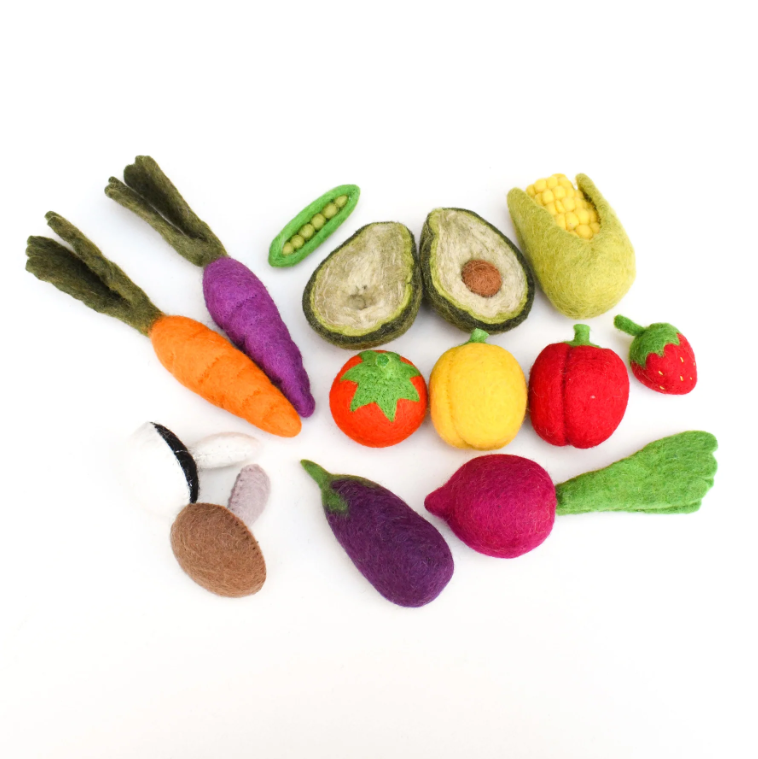 Felt Fruits and Vegetables, Set A, 14 pcs